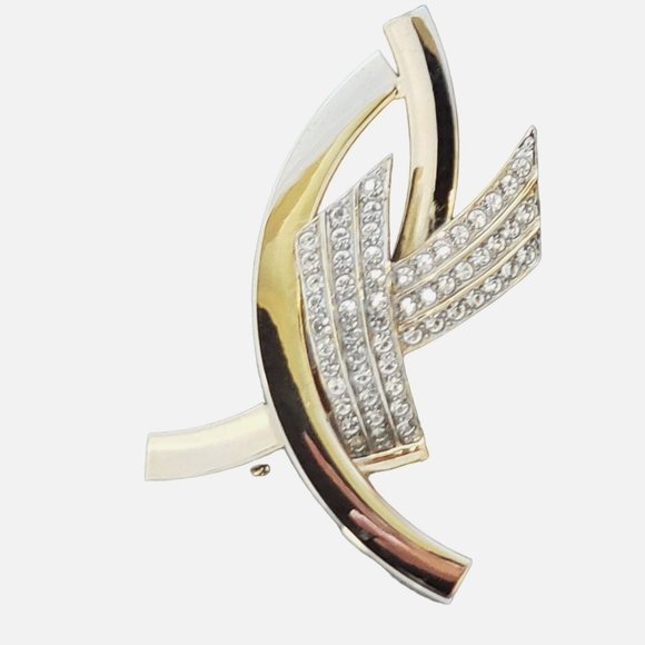 Vintage Rhinestone Crystal AIDS Ribbon Ichthys Fin Pin Brooch Gold Plate or Tone - Picture 1 of 15